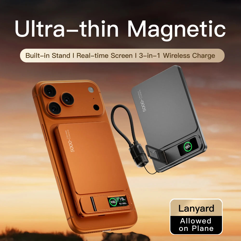Power Bank Magnético 3 en 1 con Pantalla TFT para iPhone y Apple Watch