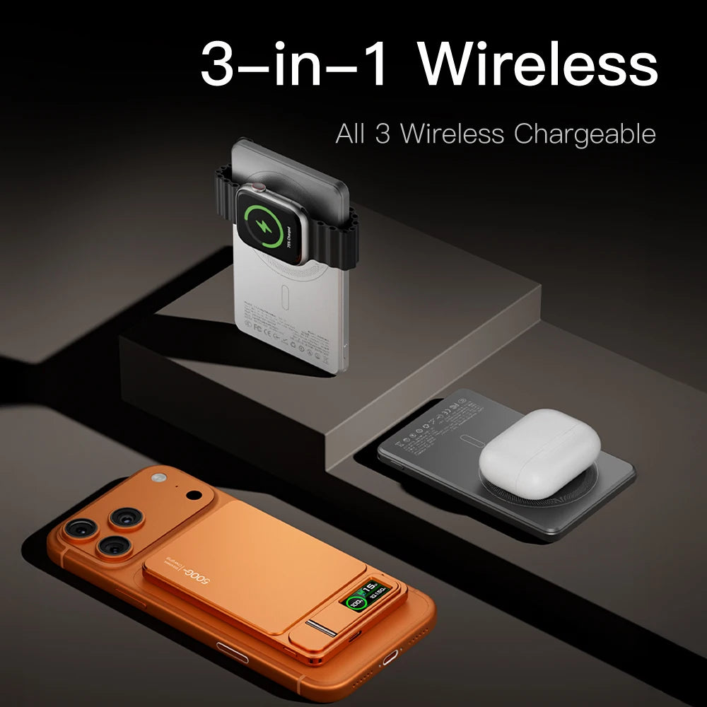Power Bank Magnético 3 en 1 con Pantalla TFT para iPhone y Apple Watch