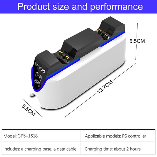 Base de Carga Doble para Controles PS5 con USB Tipo-C