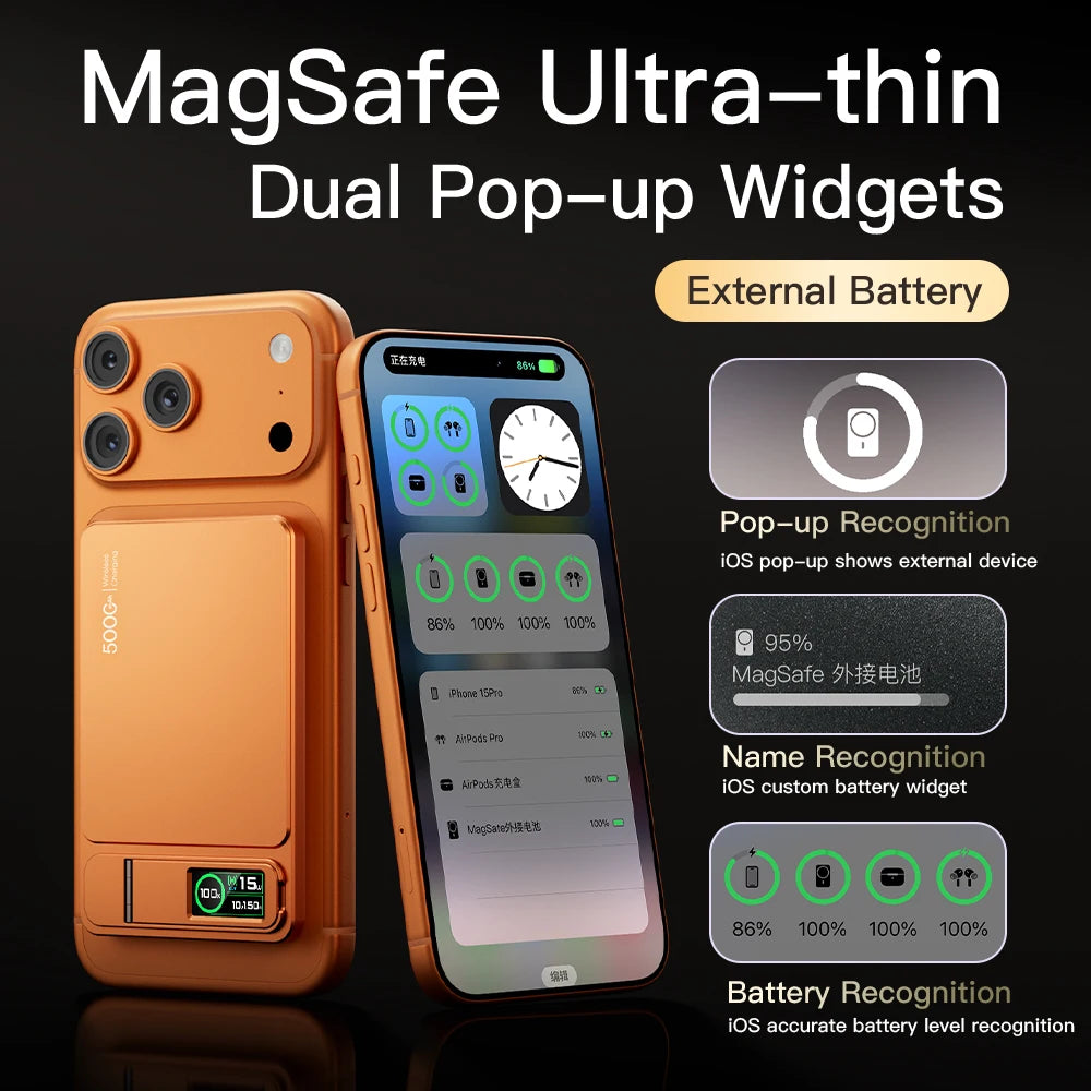 Power Bank Magnético 3 en 1 con Pantalla TFT para iPhone y Apple Watch