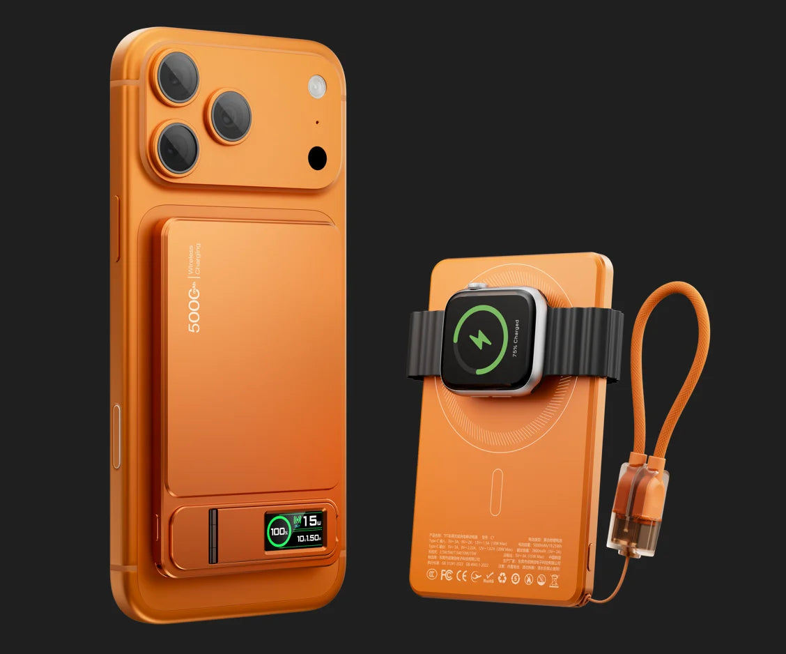 Power Bank Magnético 3 en 1 con Pantalla TFT para iPhone y Apple Watch