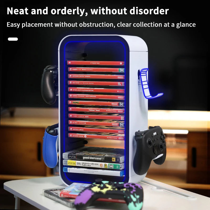 Soporte Organizador para Consolas, 18 Discos y Controles